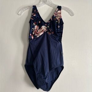 Floral Velvet Class In Leotard w/pinch Small Adult